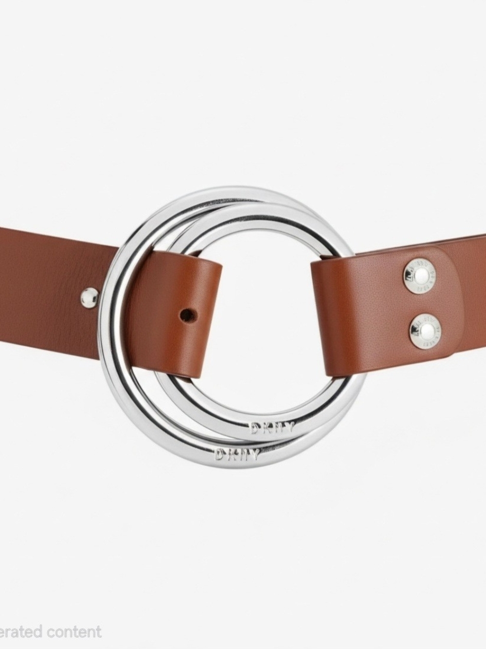 DKNY Tan Leather Belt with Double Ring Silver Buckle. Size S